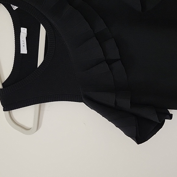 ALC Kellam Black Ribbed Cold Shoulder Ruffle Trim Stretch Knit Midi Dress Large - Picture 10 of 16